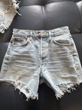 Agolde Light Blue Distressed Denim shorts